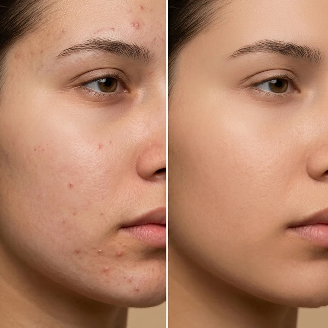 Before and after acne result